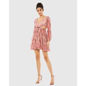 Mac Duggal Pink Floral Midi Dress